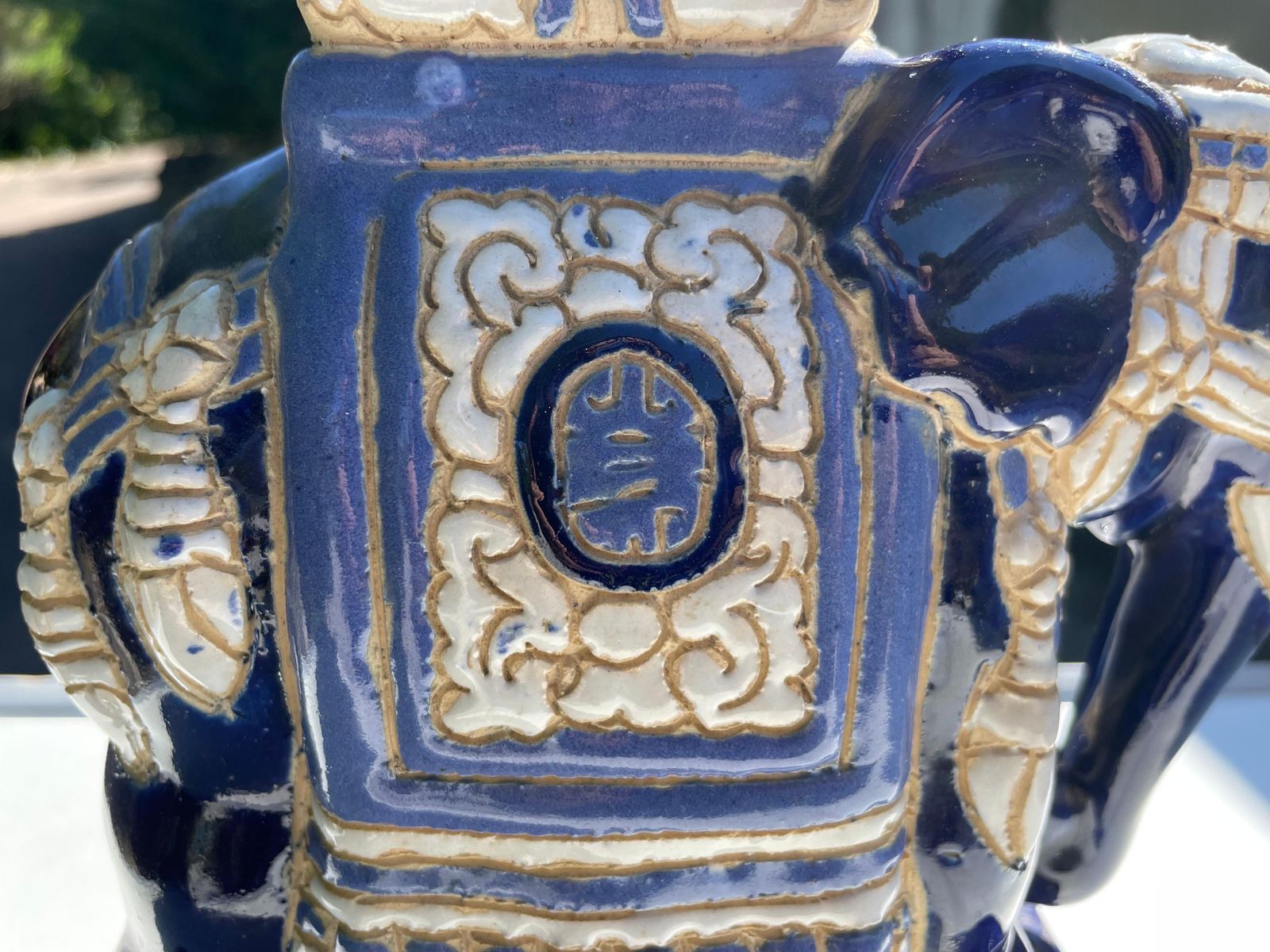 Hollywood Regency Chinese Blue Elephant Garden Plant Stand photo vinterior