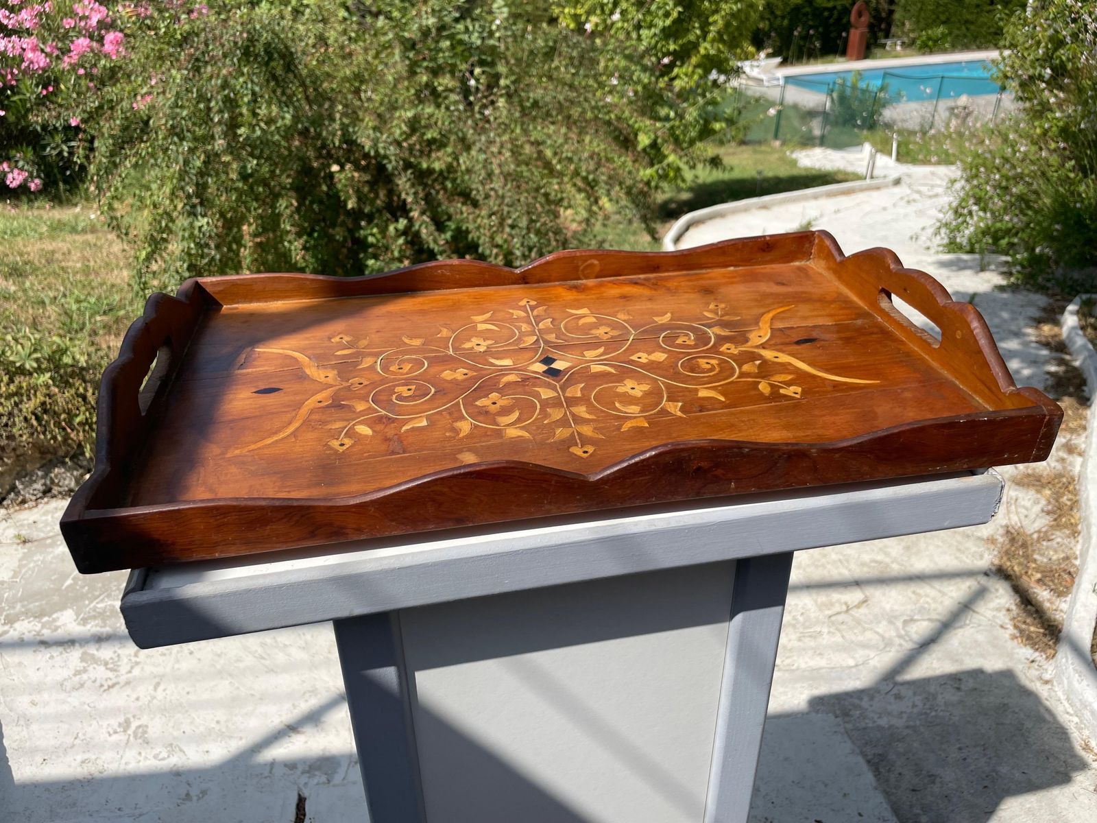 Platter In Wood Marquetry, Brown, Made In France At The Beginning Of The 20th photo furniture