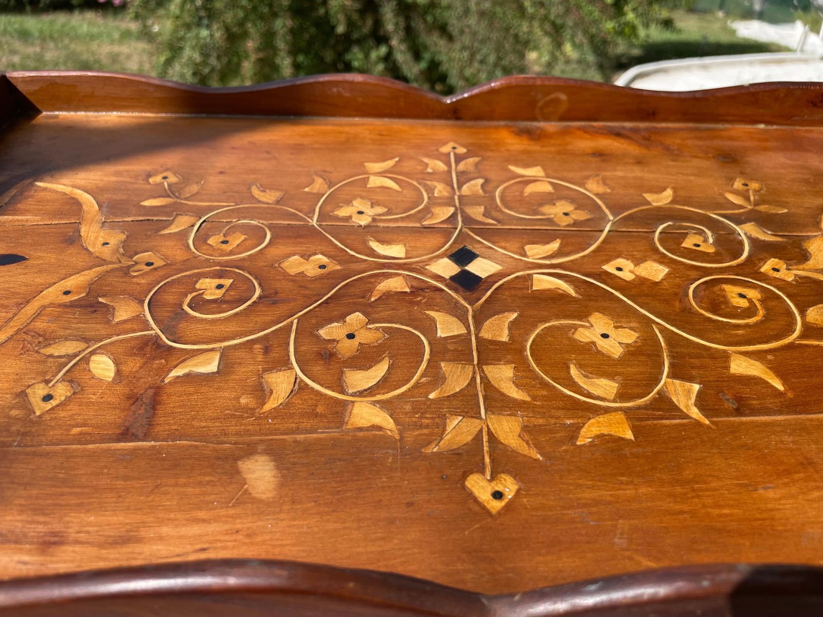 Platter In Wood Marquetry, Brown, Made In France At The Beginning Of The 20th photo for sale