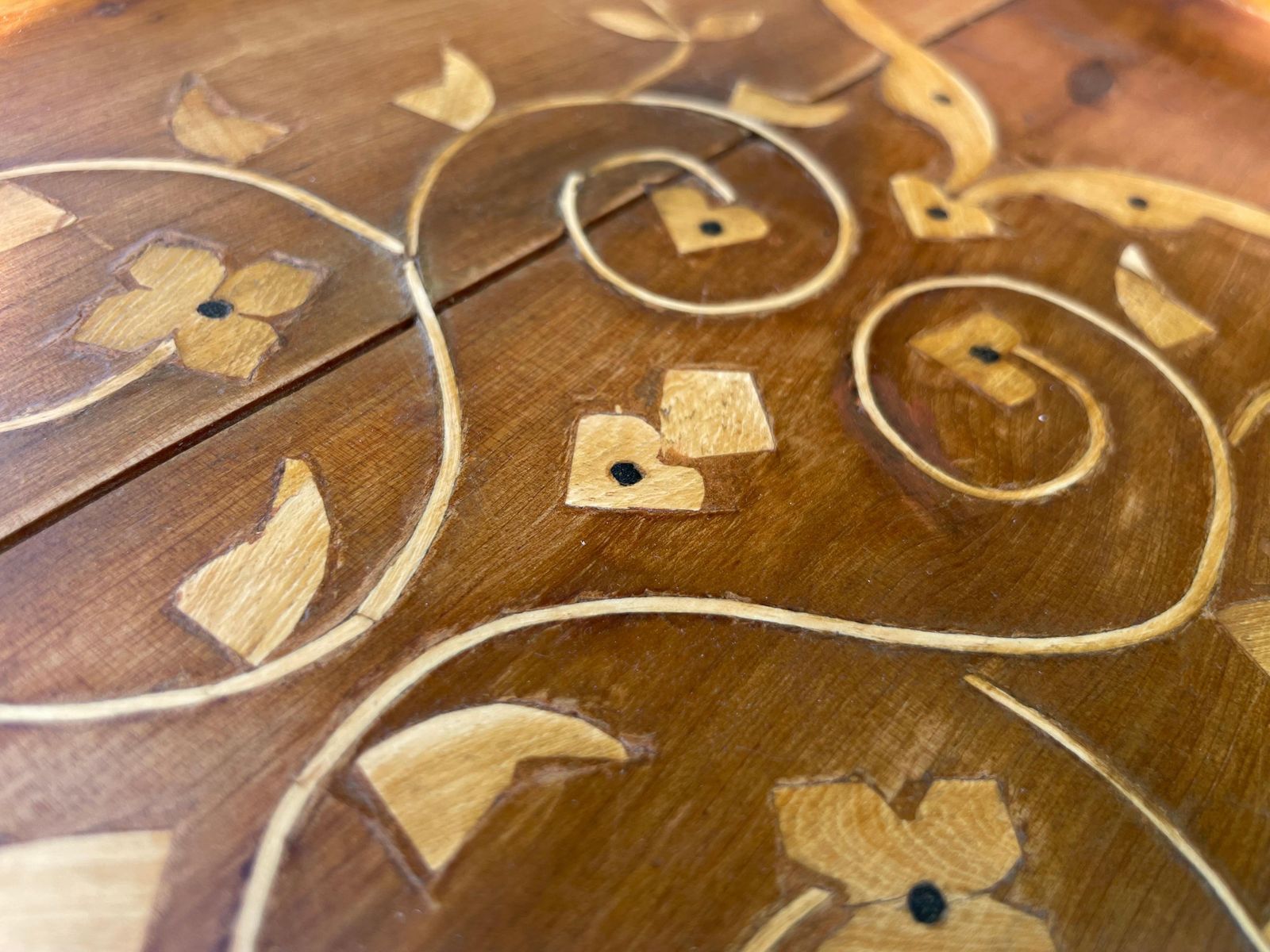 Platter In Wood Marquetry, Brown, Made In France At The Beginning Of The 20th photo buy