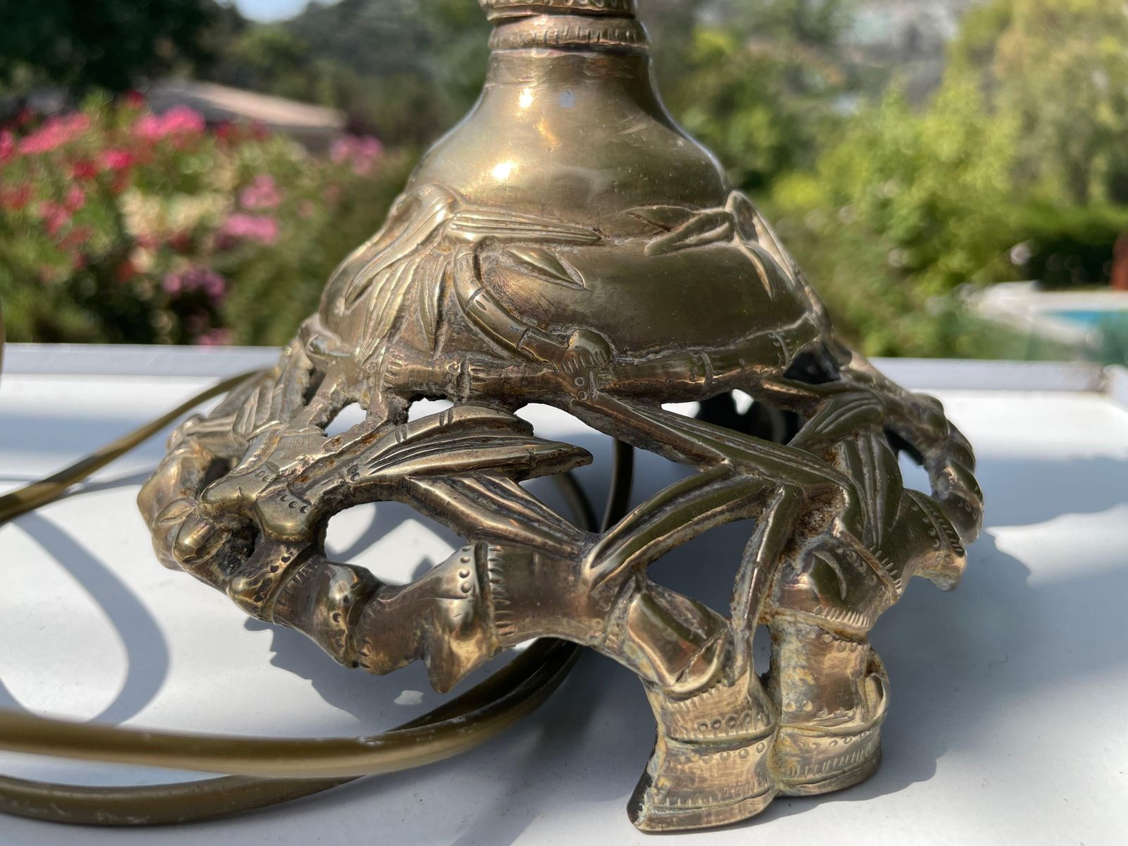 Asian Lamp In Brass And Gold Coloured, Faux Bamboo, France, Circa 1940 photo Lighting