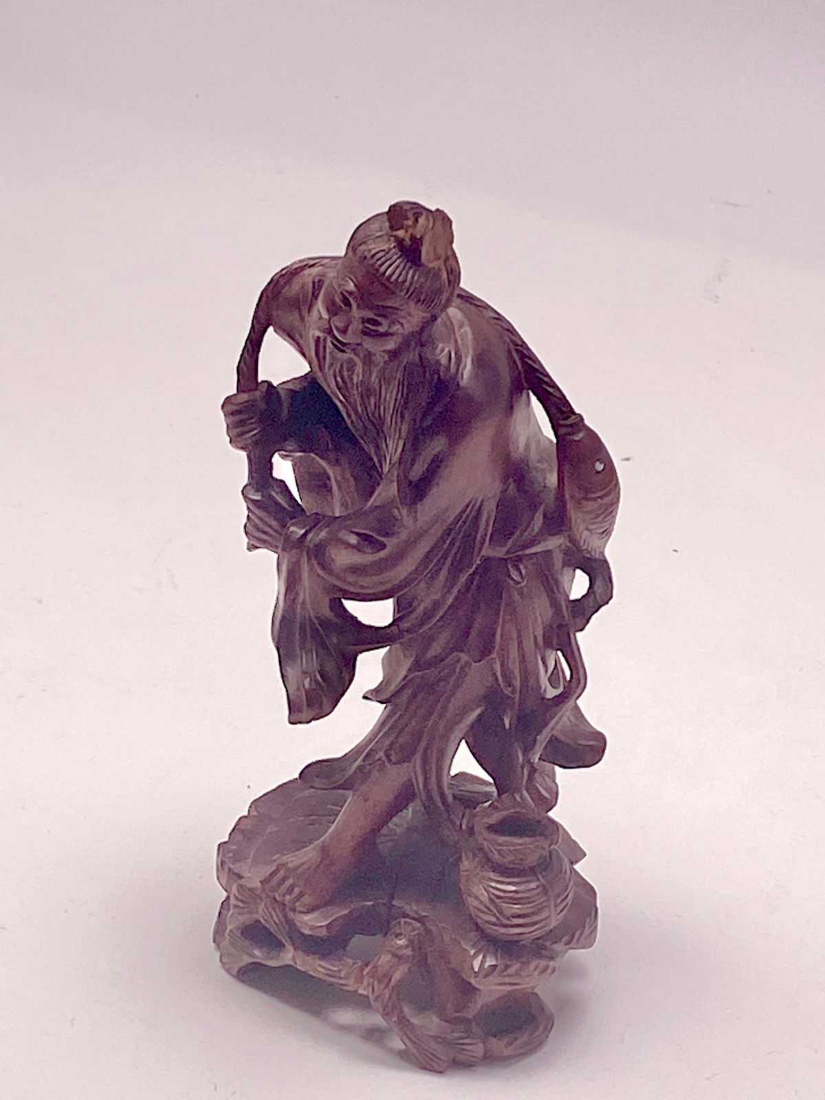 Fine Chinese Carved Wood Statue Of A Fisherman, , Circa 1900, Republic Period photo furniture