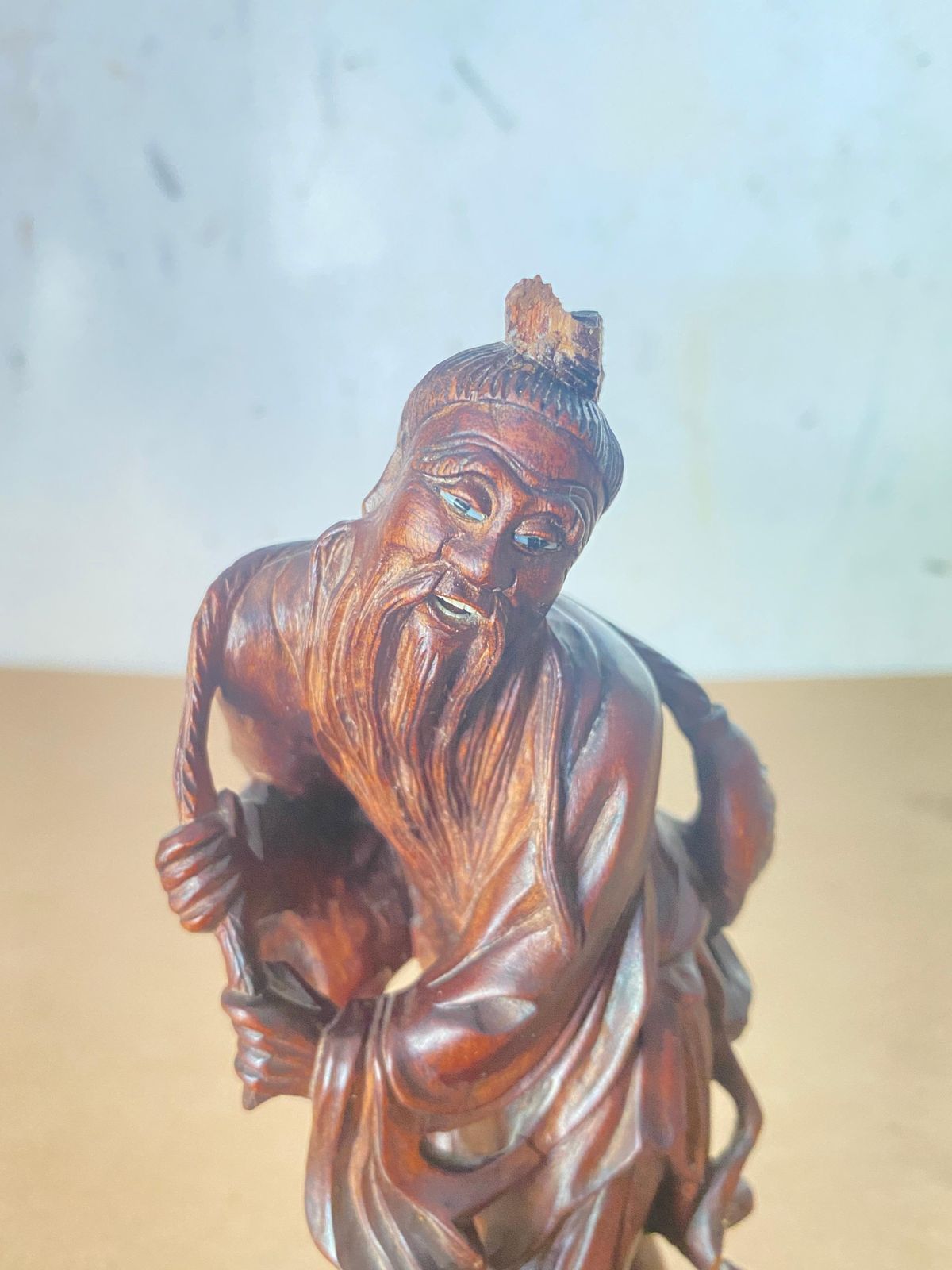 Fine Chinese Carved Wood Statue Of A Fisherman, , Circa 1900, Republic Period photo for sale