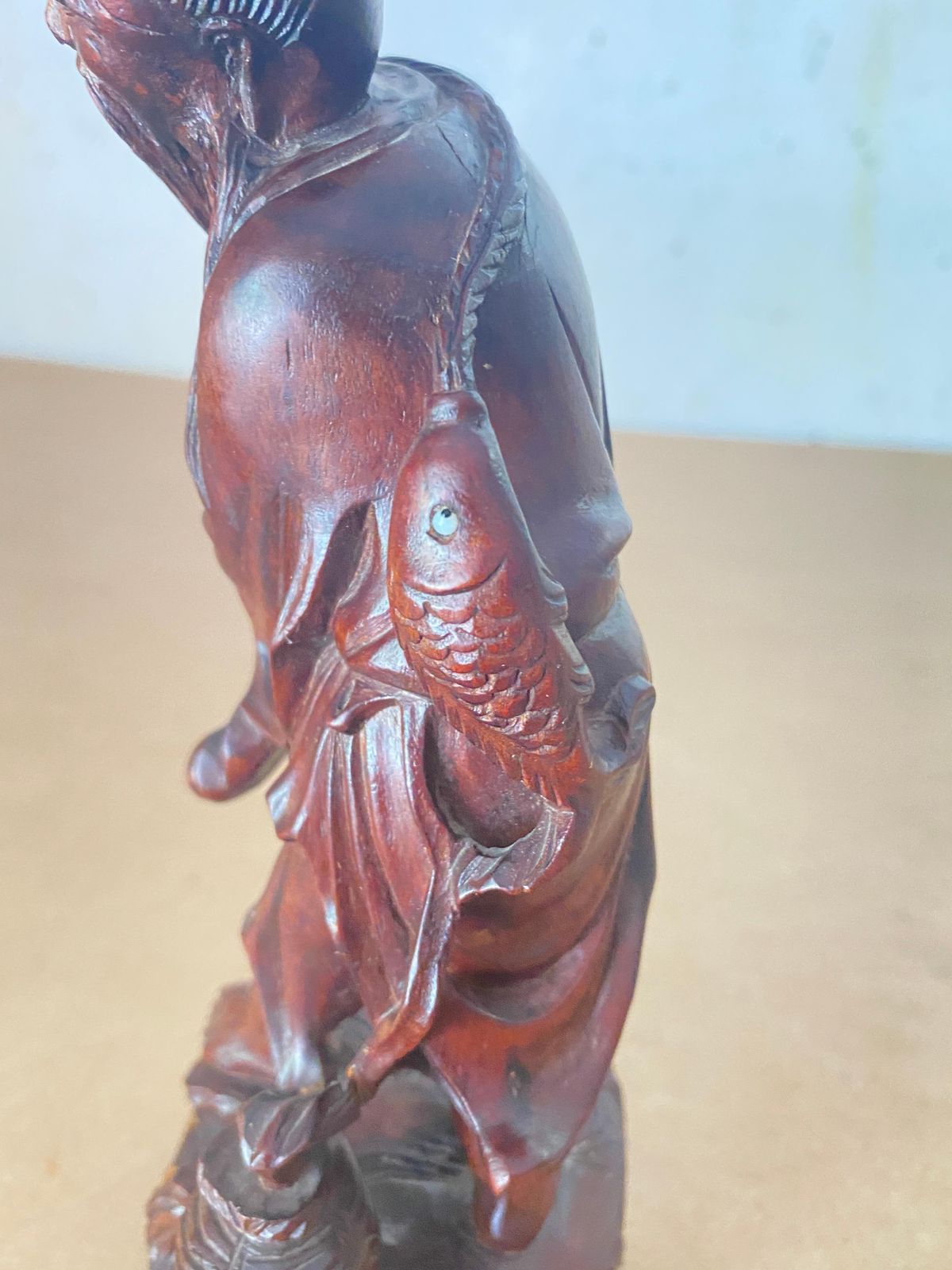 Fine Chinese Carved Wood Statue Of A Fisherman, , Circa 1900, Republic Period photo Art