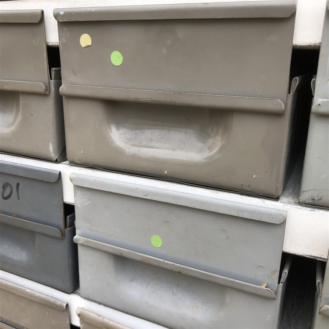 Industrial Metal Pigeon Holes With Multi Drawer Section 1970's photo buy