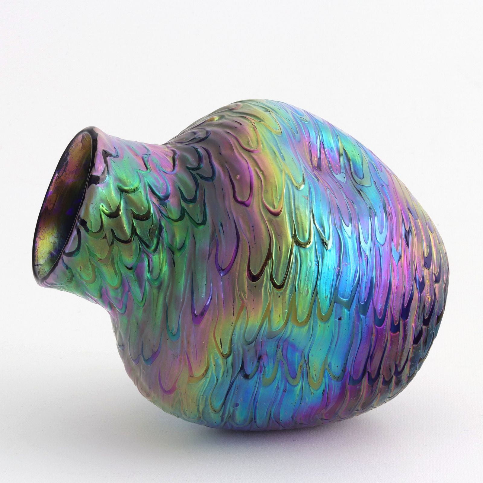 Iridescent Kralik Cobalt Blue Glass Vase In Fish Scales Décor C1900 photo for sale