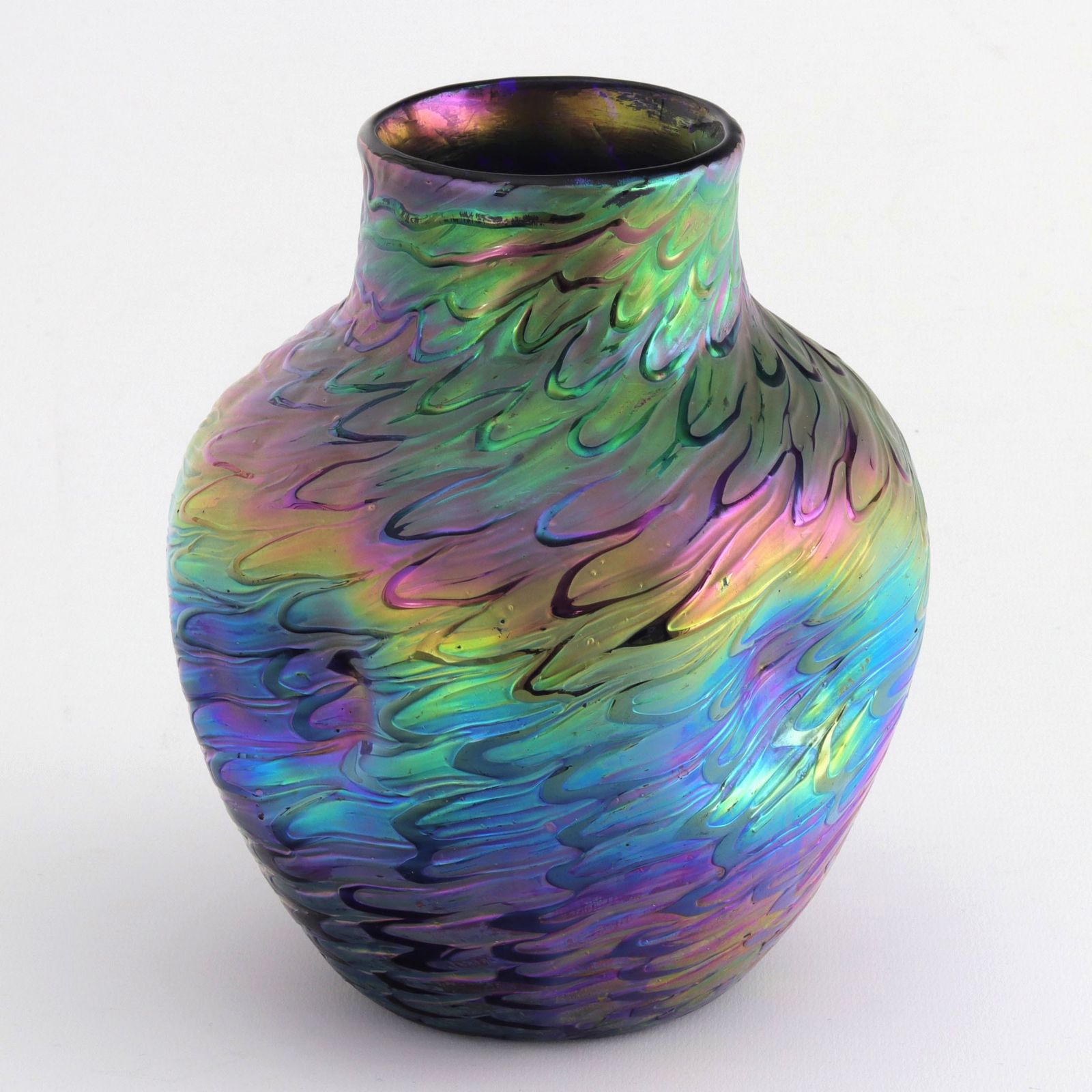 Iridescent Kralik Cobalt Blue Glass Vase In Fish Scales Décor C1900 photo Home Decor