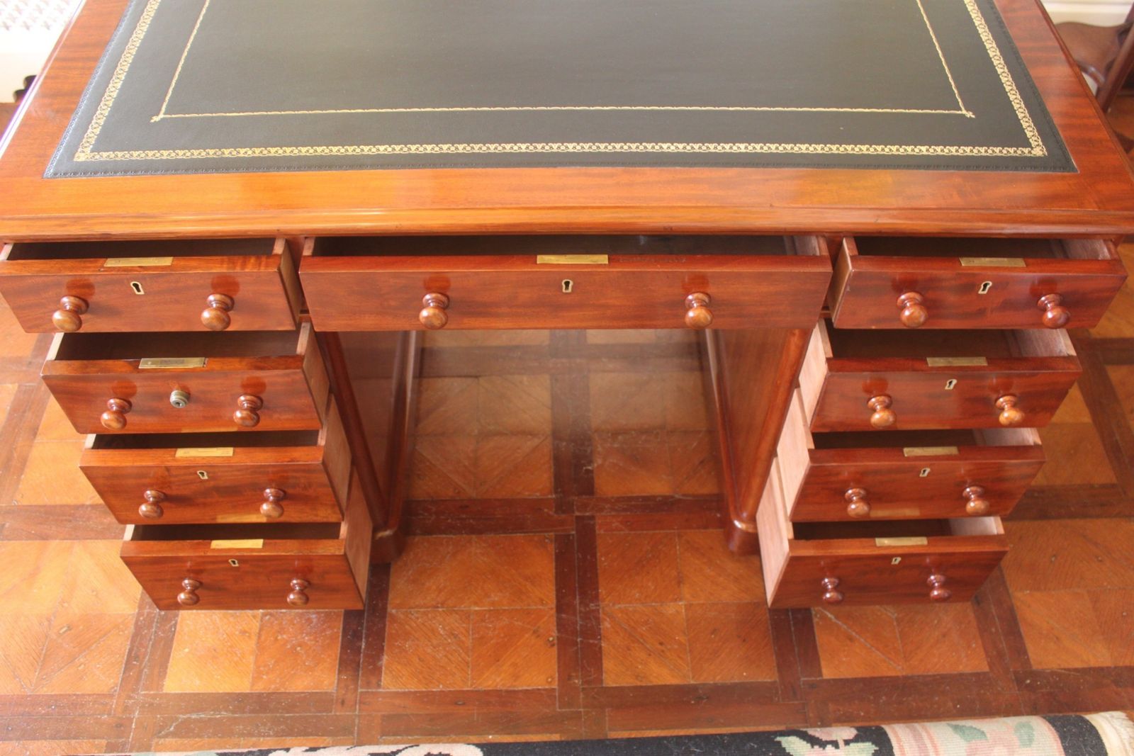 3246.75 Victorian Mahogany Pedestal Desk By Edwards & Roberts photo