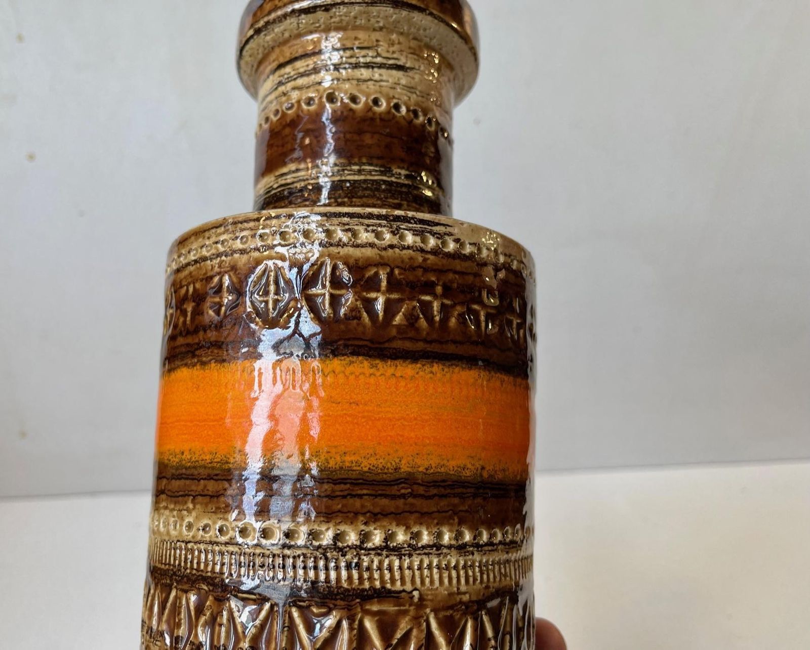Aldo Londi   Bitossi For Raymor Glazed Stoneware Vase In Sahara Decor, Italy 60s photo vinterior