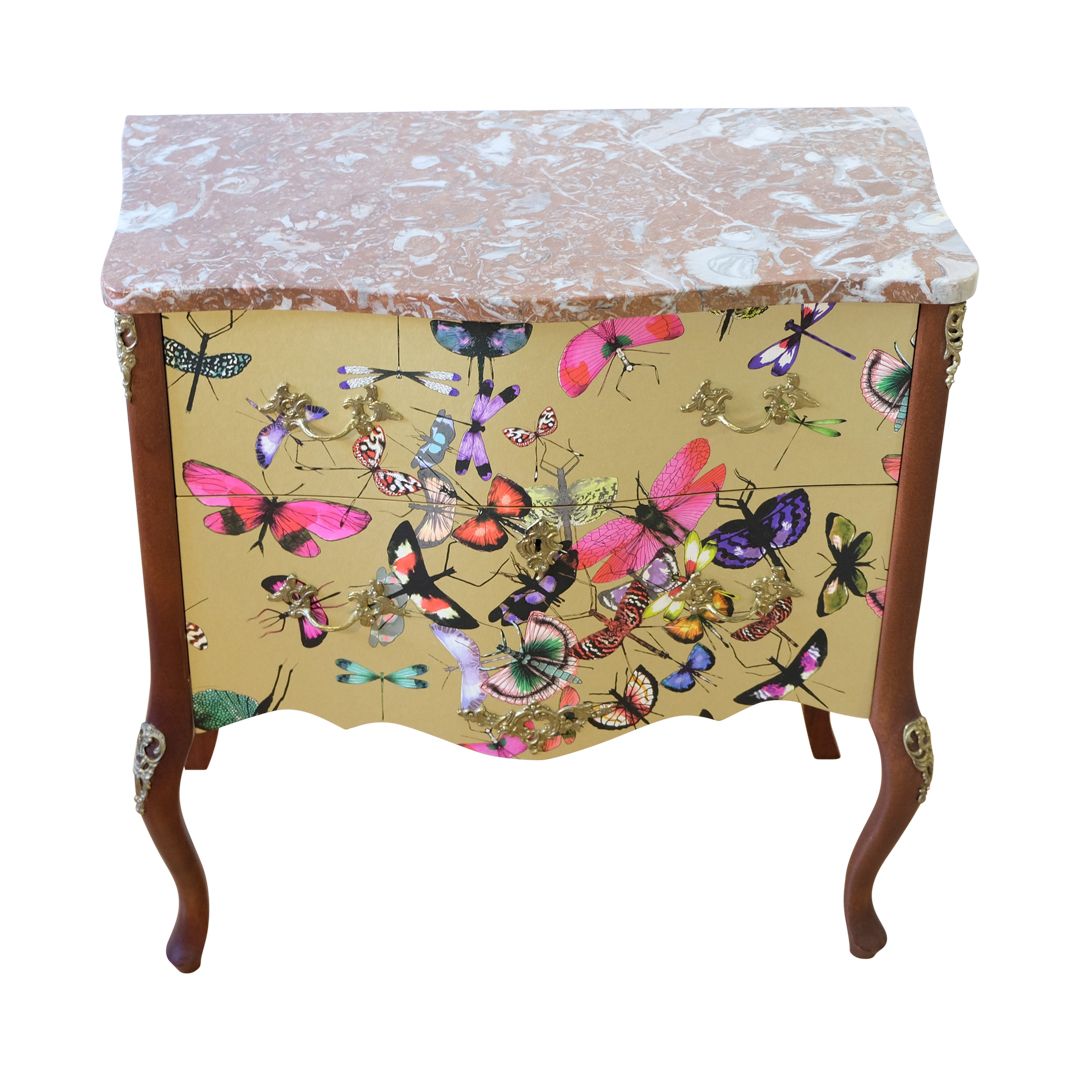 Classic Rococo  Style Chests With Gold Christian Lacroix Design And Natural Marble Top photo vintage