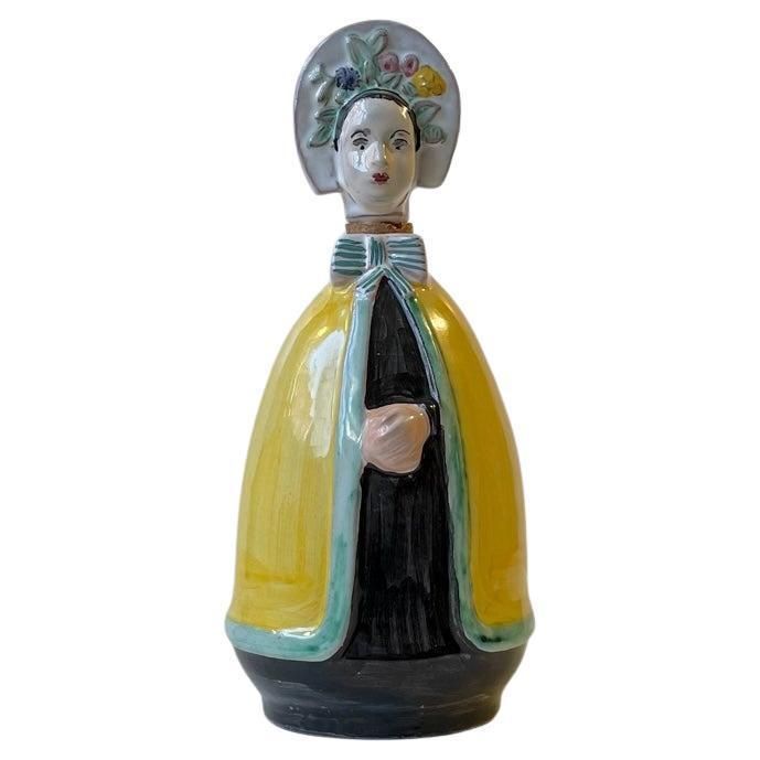Hand Painted Dressed Woman Decanter By Johgus Bornholm, 1950s