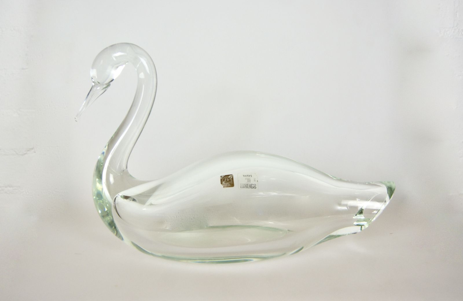Licio Zanetti Murano Large Swan Sculpture In Clear Glass 4.65kg Labeled photo for sale