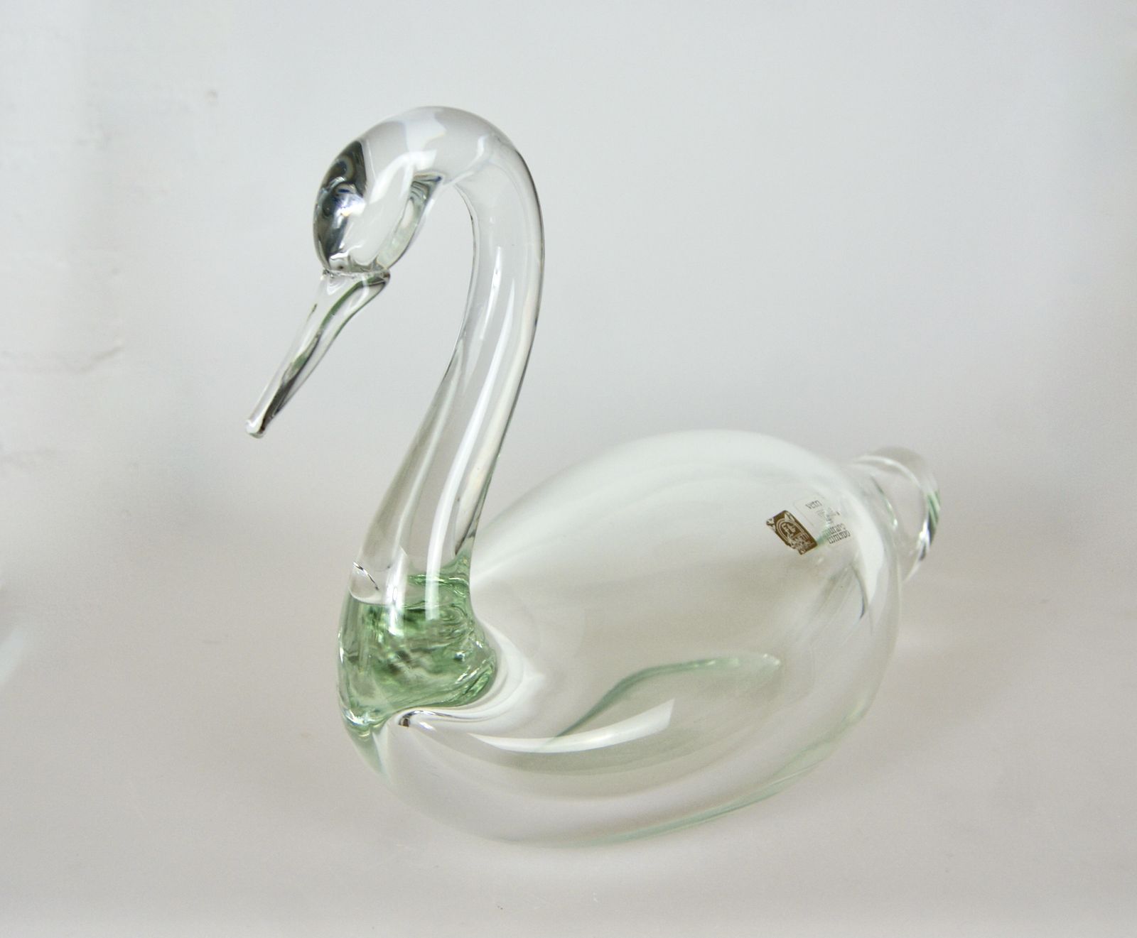 Licio Zanetti Murano Large Swan Sculpture In Clear Glass 4.65kg Labeled photo Art