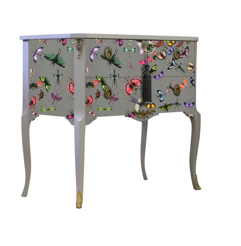 Gustavian Style Commode With Christian Lacroix Butterfly Design And Matching Painted Marble Top photo furniture