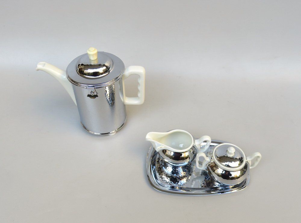 Coffee Making Set In Chrome Plated Metal & Porcelain, 1950s, Set Of 4 photo furniture