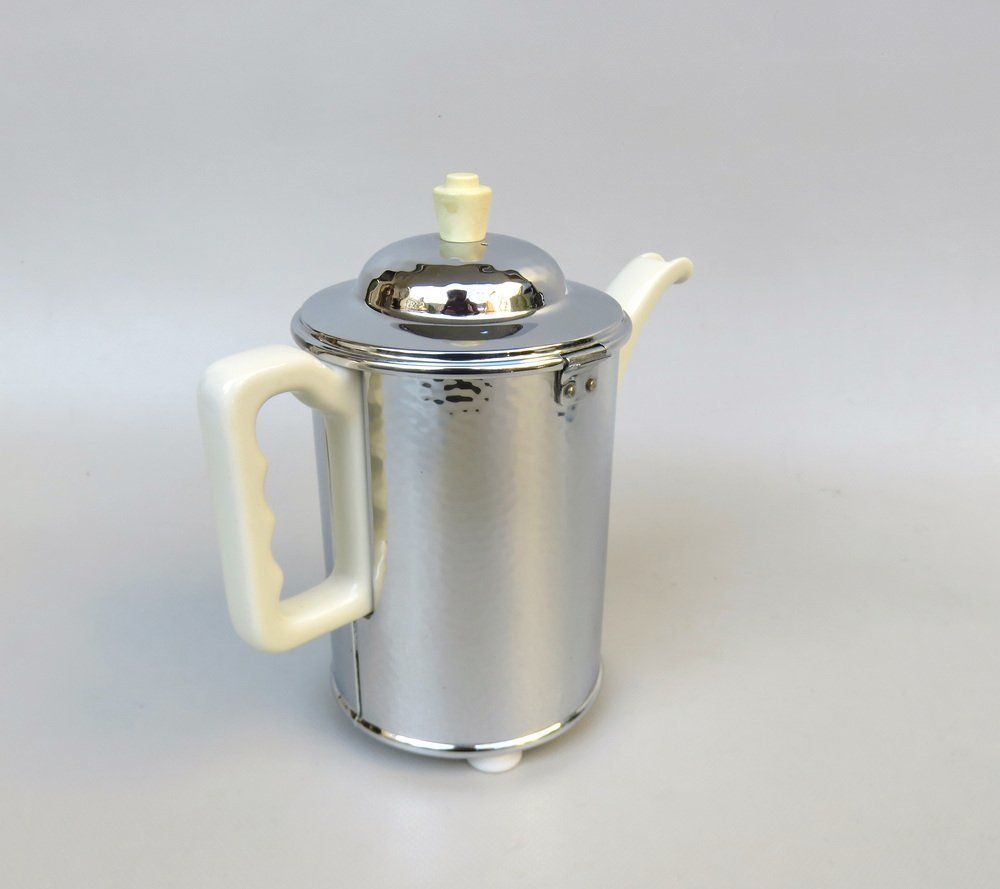 Coffee Making Set In Chrome Plated Metal & Porcelain, 1950s, Set Of 4 photo vintage