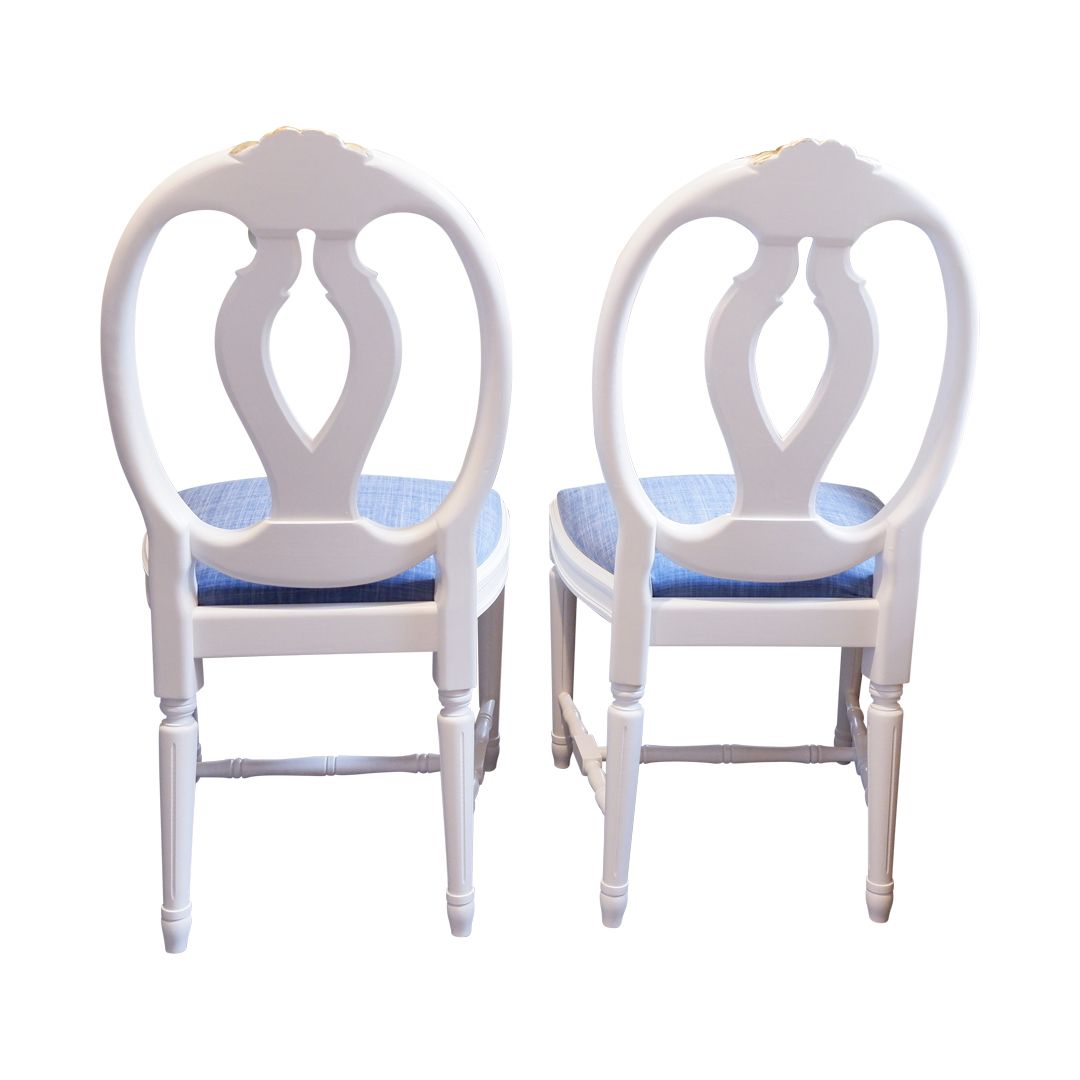 Pair Of Gustavian Rose Carved Chairs With Gold Carved Detailing photo buy