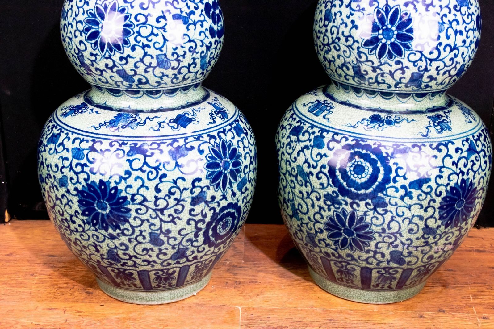 Pair Blue And White Porcelain Vases   Ming Double Gourd Urns photo furniture