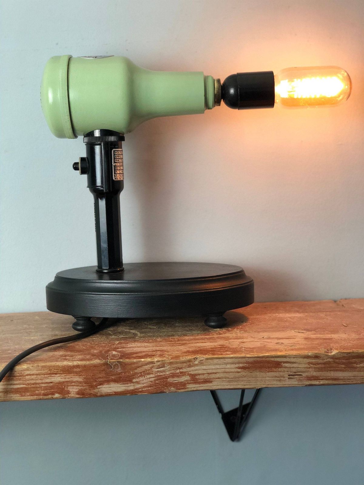 Industrial Bylock Retro Hairdryer Lamp Converted Pat Tested Hairdressers Beauty Dressing Table Salon Mint Green Lighting photo furniture