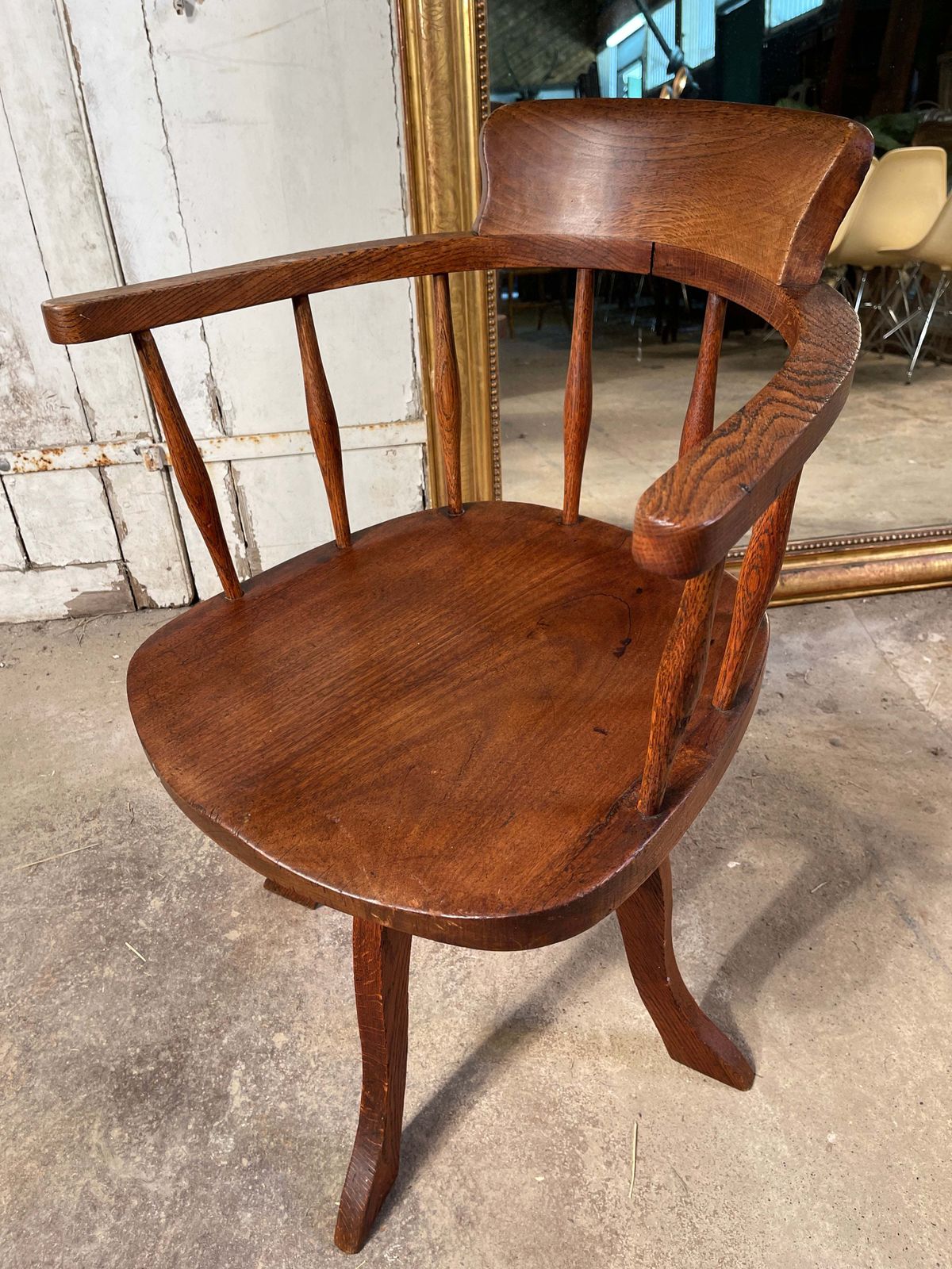 Antique English Elm Captains Desk Chair Circa 1900
