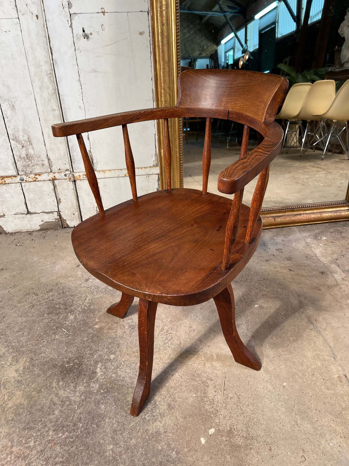 photo furniture Antique English Elm Captains Desk Chair Circa 1900