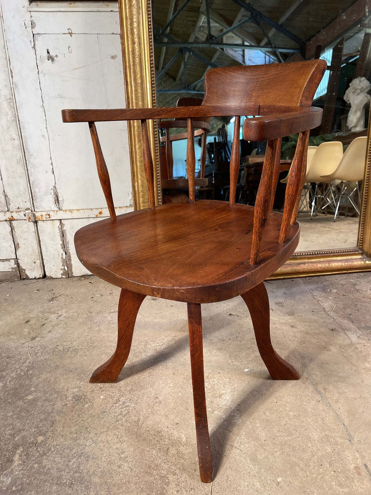 photo vinterior Antique English Elm Captains Desk Chair Circa 1900