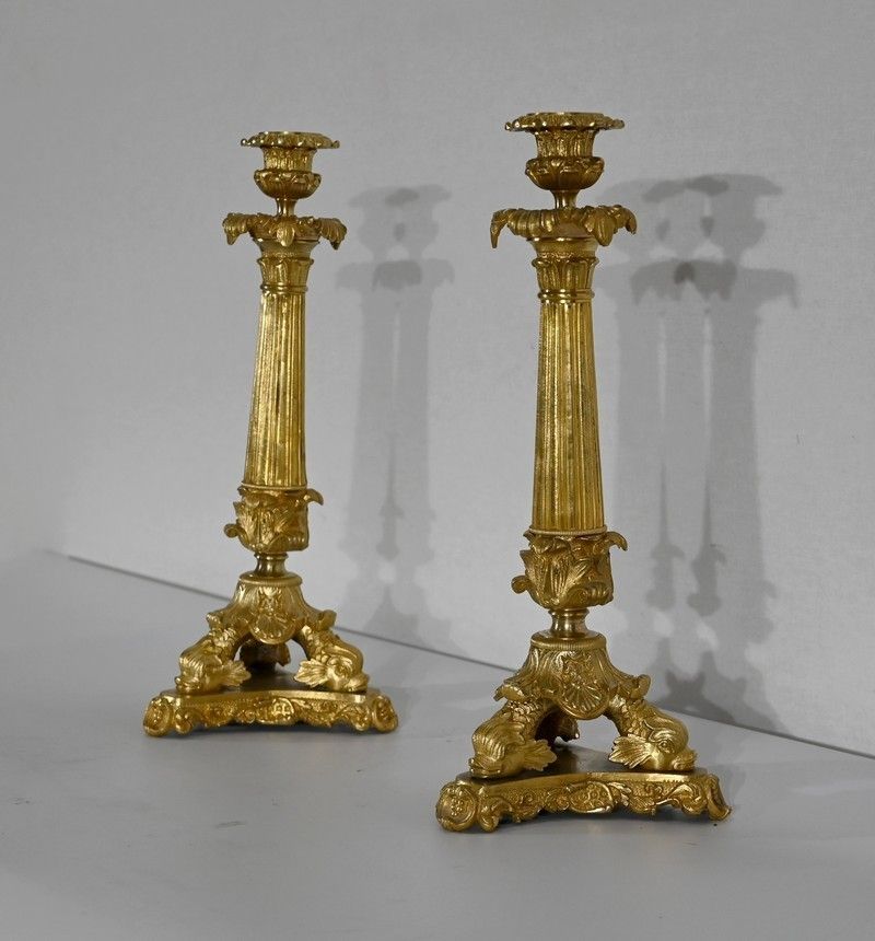 Pair Of Bronze Candlesticks, Restoration Period   Early 19th Century photo for sale
