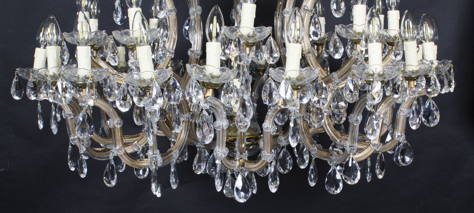 Antique Pair English 41 Light Ballroom Crystal Chandeliers C1920 photo vinterior