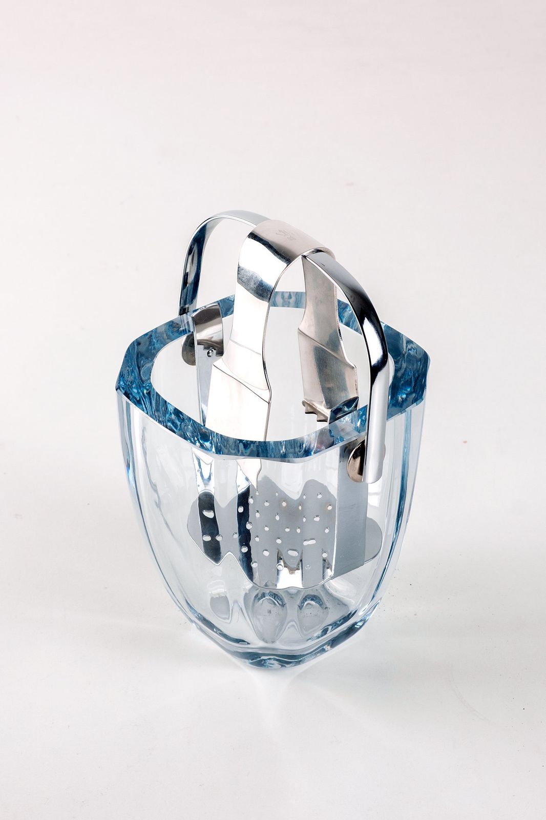 Ice Bucket Aquamarine Crystal Glass By Asta Strömberg For Strömbergshyttan, Sweden 1960s photo 350.0