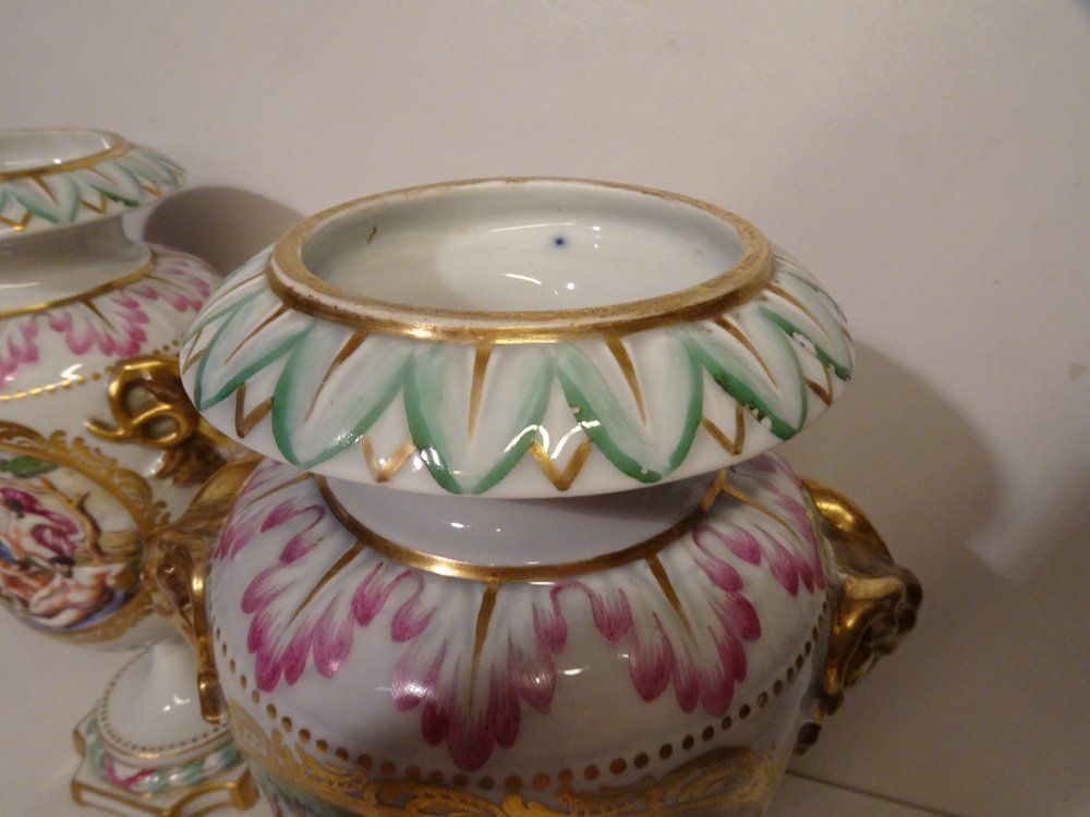 photo furniture Antique 19th Century Lidded Porcelain Urn Vases From Capodimonte, Italy, Set Of 2