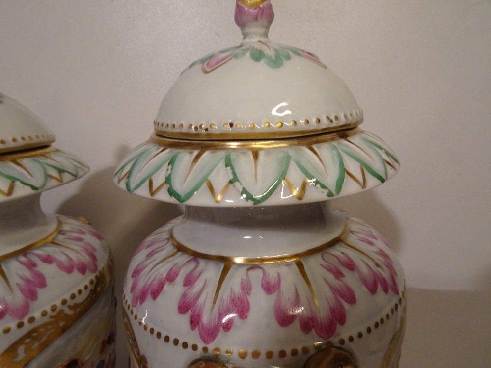 1899.68 Antique 19th Century Lidded Porcelain Urn Vases From Capodimonte, Italy, Set Of 2 photo