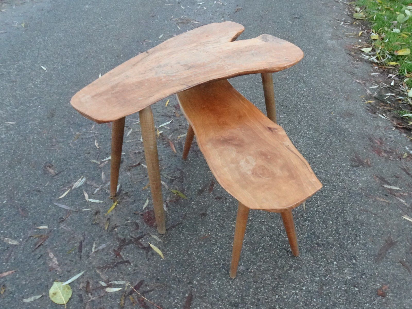 Brutalist Organic Freeform Nesting Tables In Walnut, Set Of 2 photo vinterior