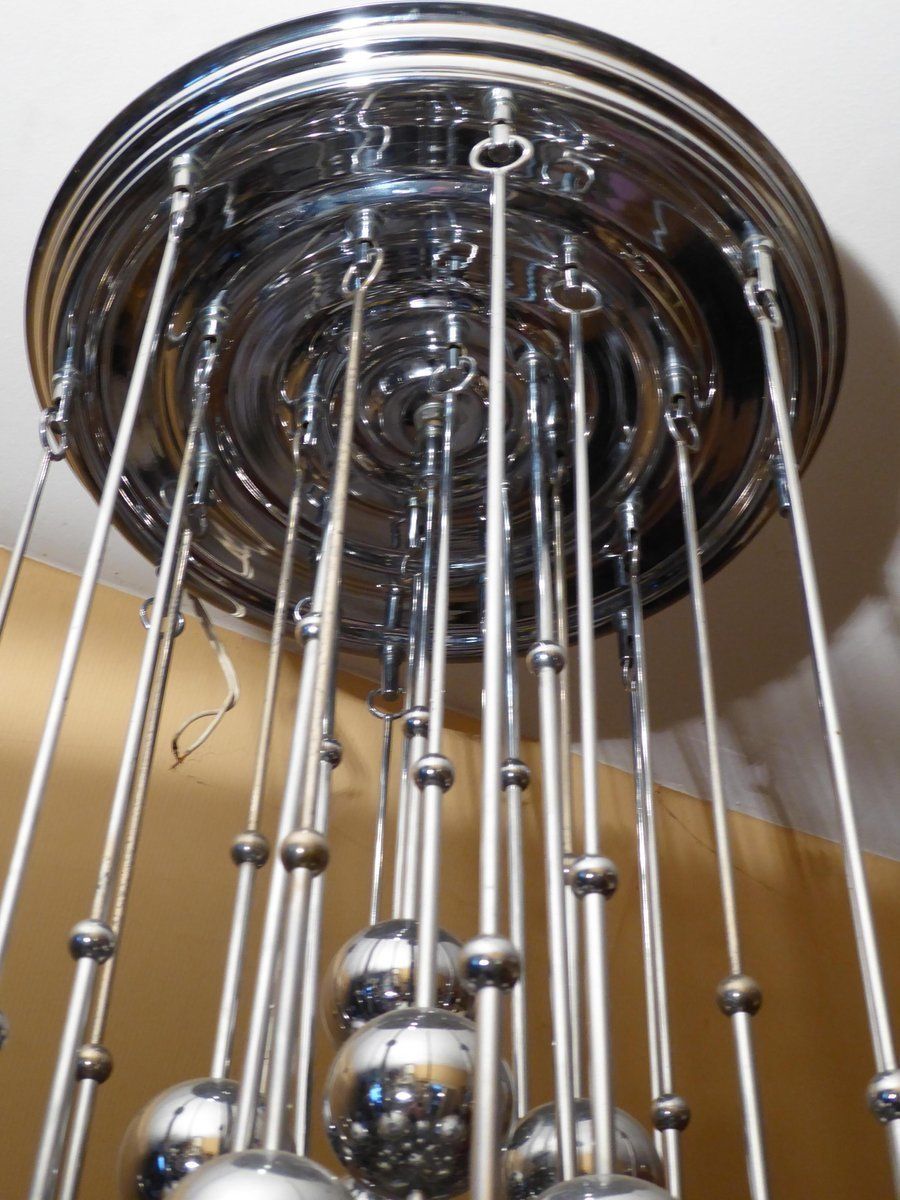 Large Chrome Plated Luber Ball Chandelier By Verner Panton For J. Lüber Ag photo for sale