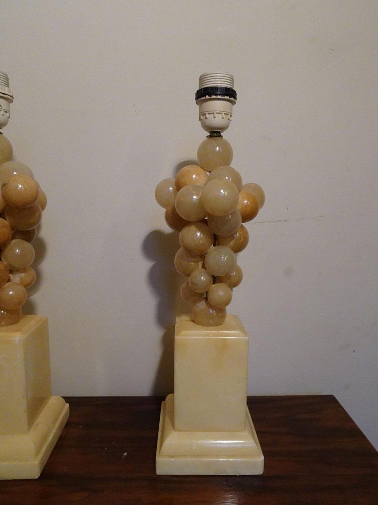 Belgium Lacquered Alabaster Grapes Table Lamps By Freddy Rensonnet, 1970s, Set Of 2 photo 2533.32
