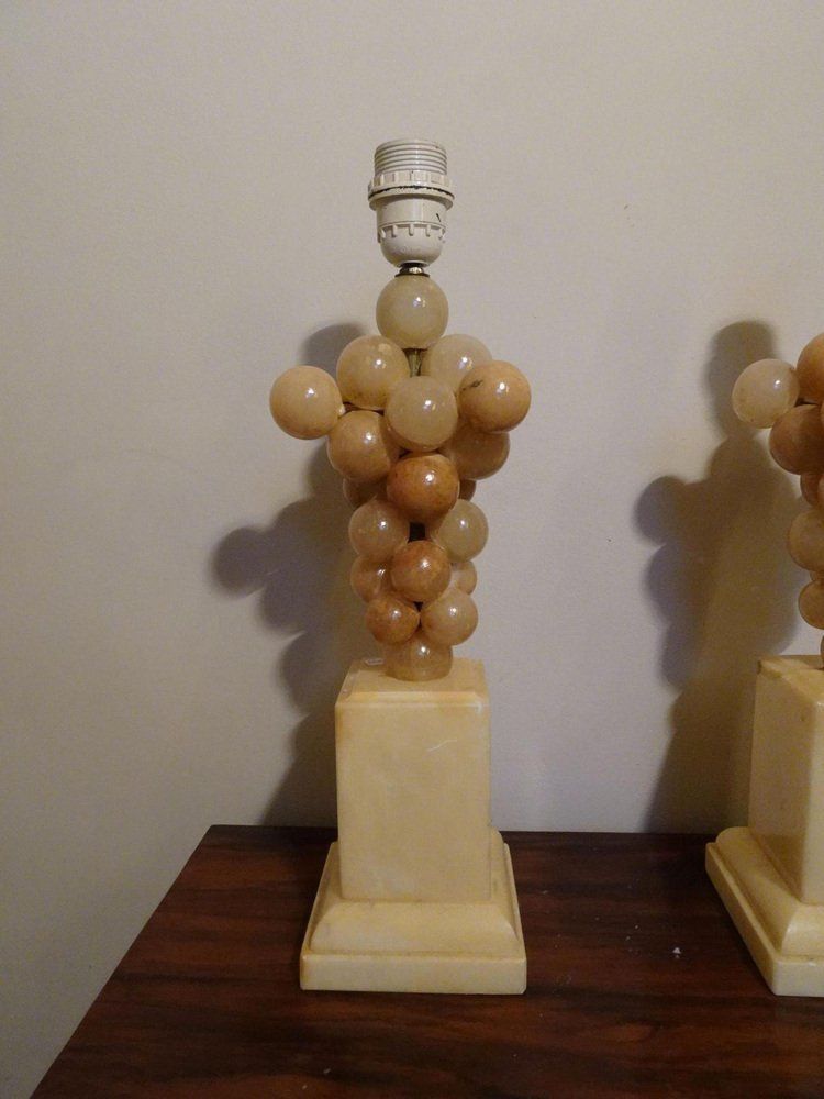 Belgium Lacquered Alabaster Grapes Table Lamps By Freddy Rensonnet, 1970s, Set Of 2 photo vinterior