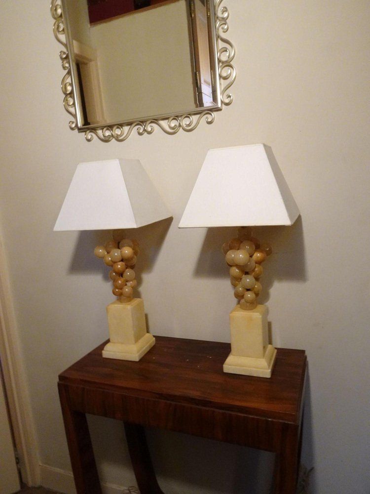 photo furniture Belgium Lacquered Alabaster Grapes Table Lamps By Freddy Rensonnet, 1970s, Set Of 2