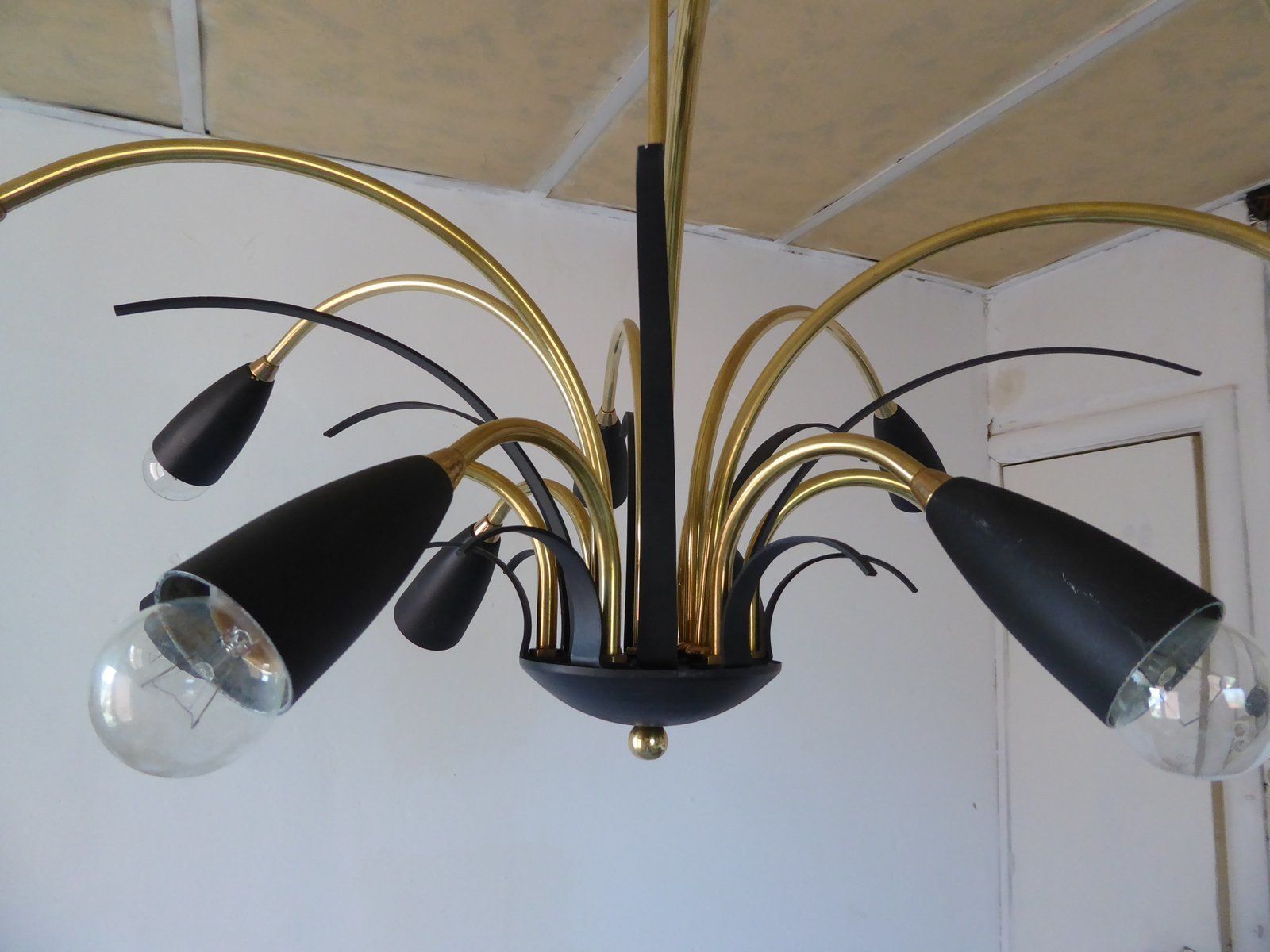 Italian Black Sputnik Spider Ceiling Lamp From Stilnovo, 1950s photo Lighting