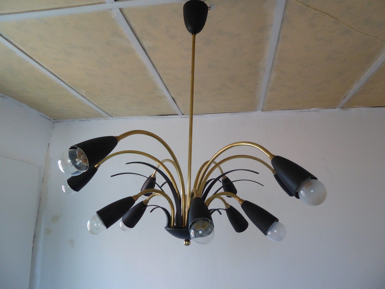 Italian Black Sputnik Spider Ceiling Lamp From Stilnovo, 1950s photo vinterior