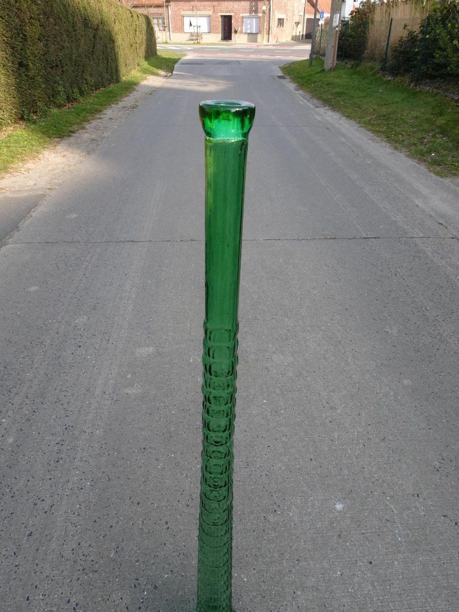 Vintage Green Long Neck Glass Empoli Vase Bottle photo for sale