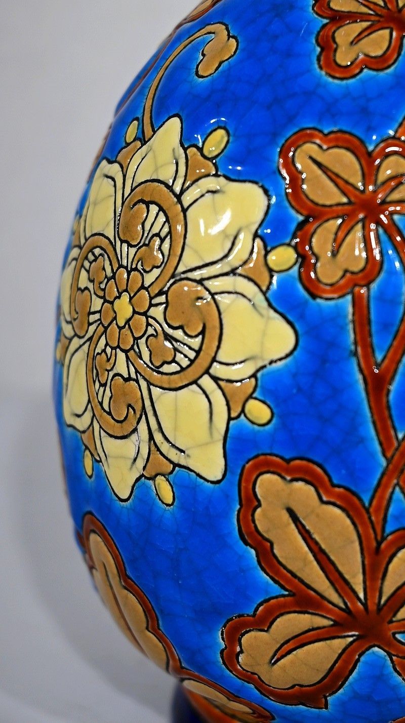 Small Vase Decorated With Flowers In Longwy Enamels   Early 20th Century photo 416.12