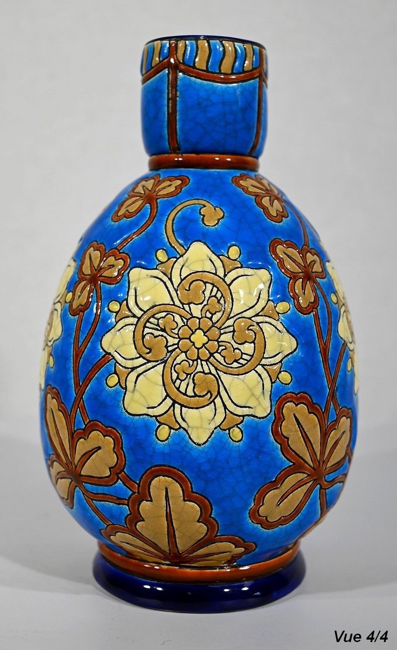 photo vinterior Small Vase Decorated With Flowers In Longwy Enamels   Early 20th Century