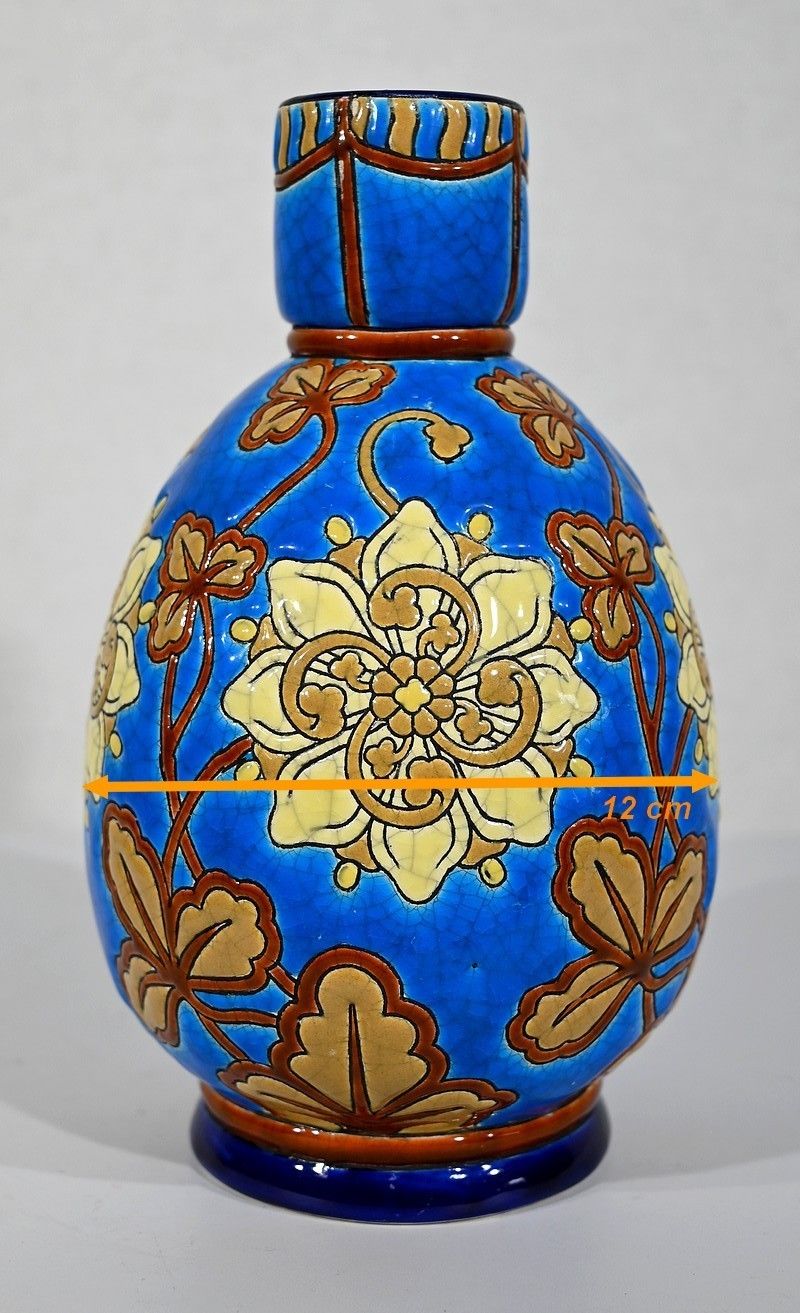 photo vintage Small Vase Decorated With Flowers In Longwy Enamels   Early 20th Century