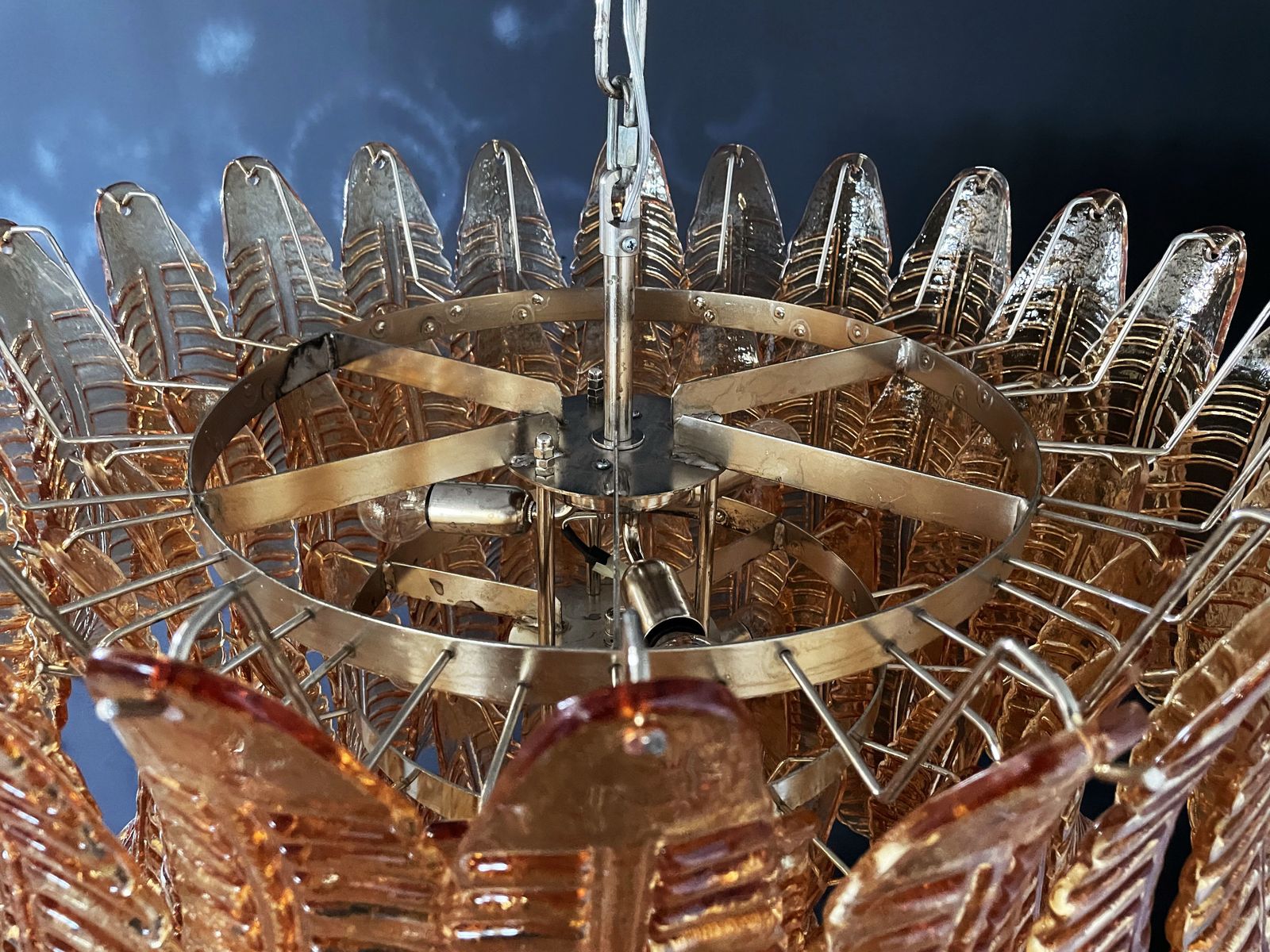 Huge Italian Murano Felci Glass Chandelier   75 Amber Glasses photo for sale