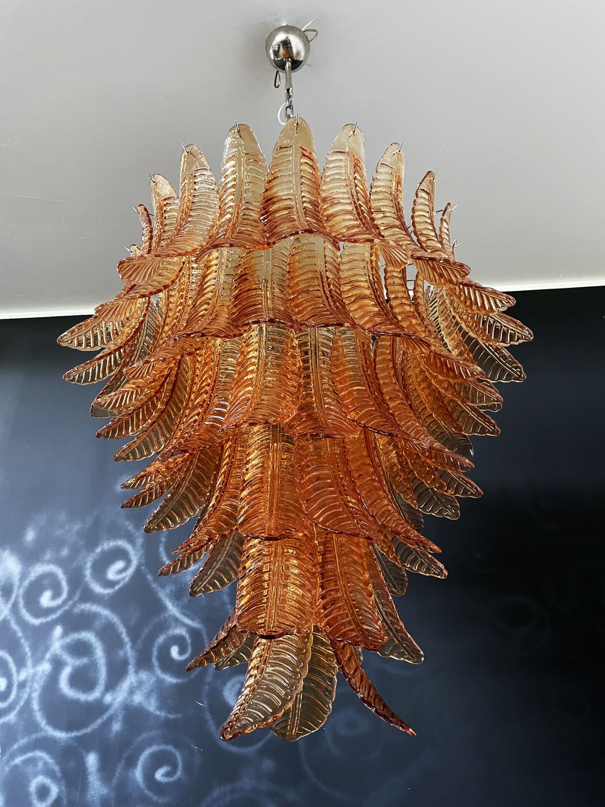 Lighting Huge Italian Murano Felci Glass Chandelier   75 Amber Glasses photo