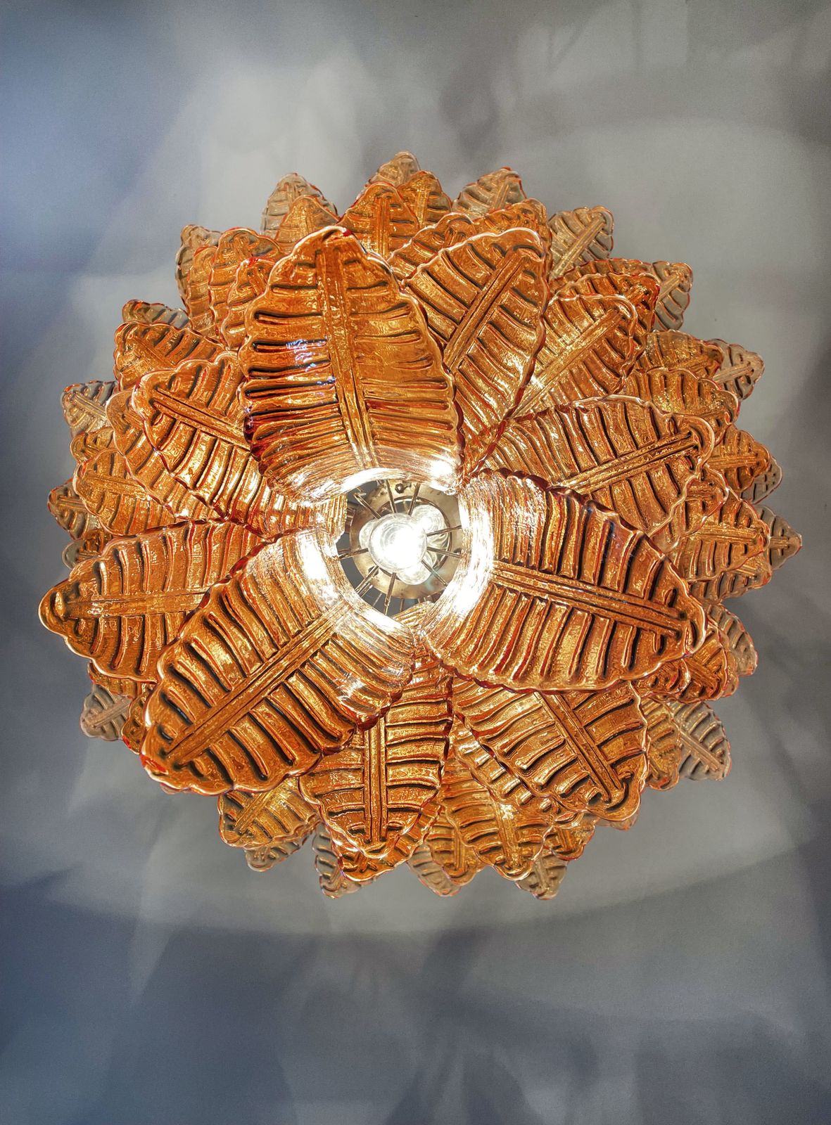 photo vintage Huge Italian Murano Felci Glass Chandelier   75 Amber Glasses