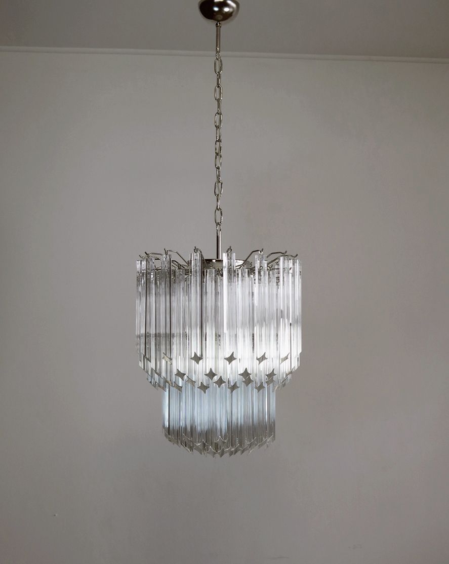 Murano Big Chandelier   Venini Style – 107 Traparent Prism Quadriedri   Elena Model photo 1560.0