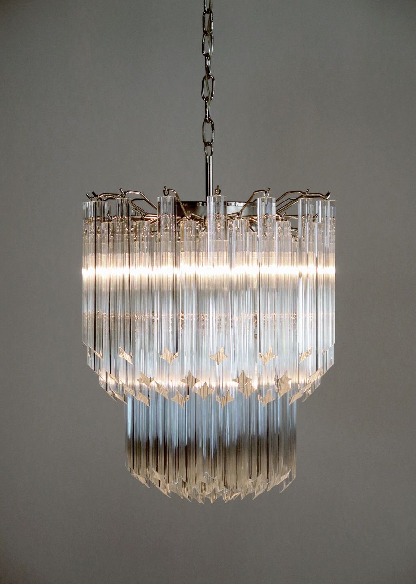 photo for sale Murano Big Chandelier   Venini Style – 107 Traparent Prism Quadriedri   Elena Model