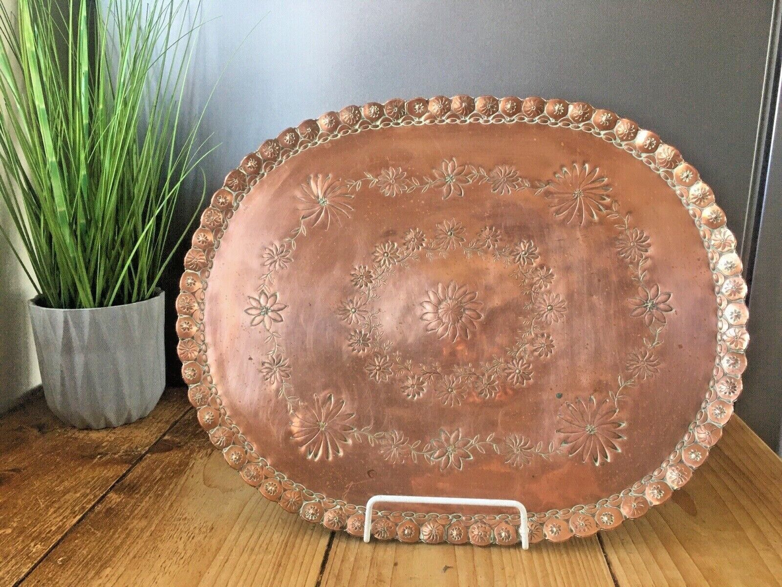 Large Quality Arts & Crafts Floral Flower Power Copper Charger Wall Plate Plaque