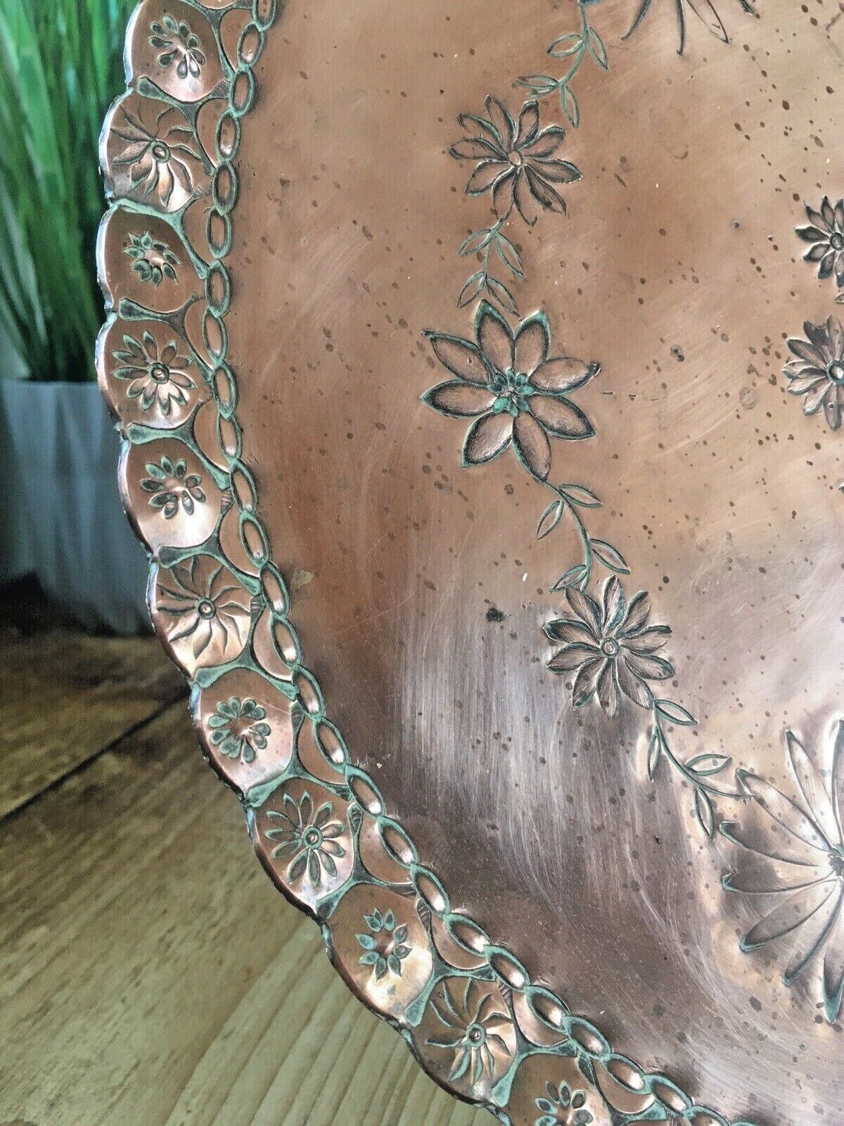 Large Quality Arts & Crafts Floral Flower Power Copper Charger Wall Plate Plaque photo Home Decor