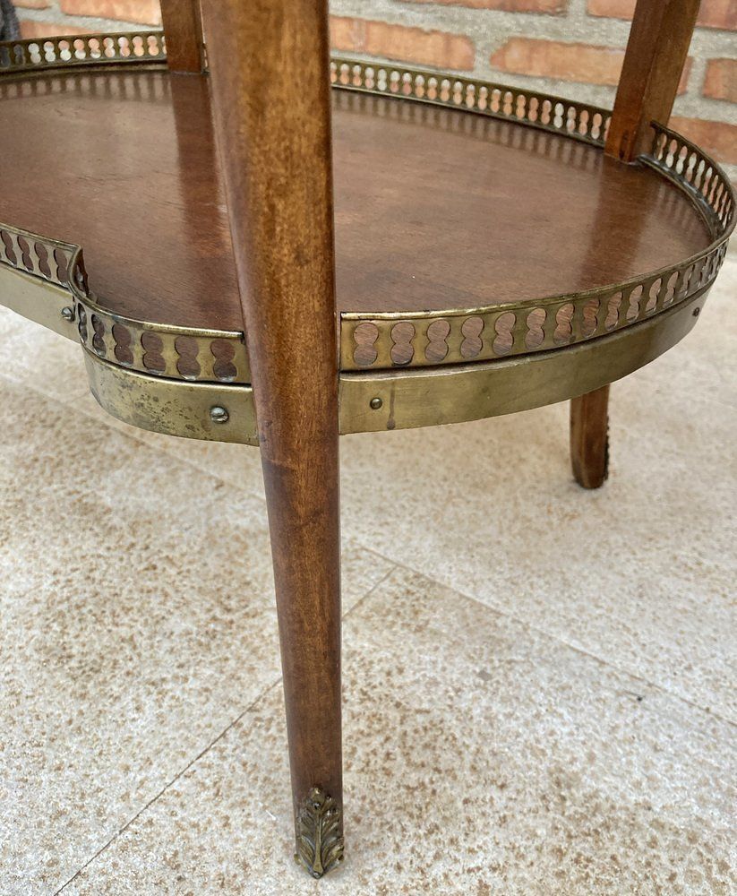 Carved Wood Kidney Shaped Bedside Tables With Bronze And Marble Top. Set Of 2 photo furniture